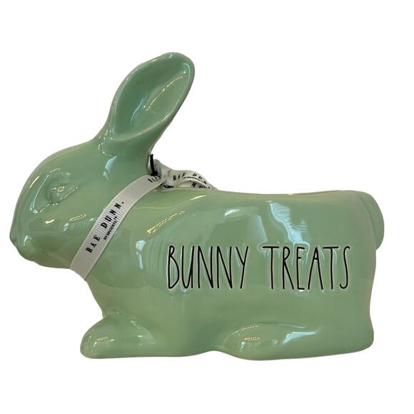 Rae Dunn Easter BUNNY TREATS Ceramic Candy Dish Centerpiece Planter Green New - Picture 1 of 9